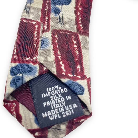 00s ZYLOS Vintage Red Gray Silk Abstract Pointed Tie - Picture 4 of 5